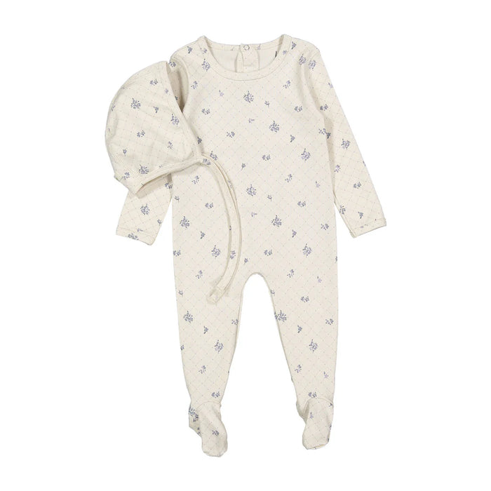 Grid Print Footie & Bonnet