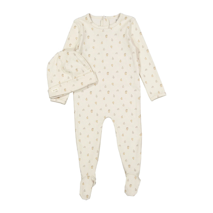 Sketched Pear Print Footie & Hat