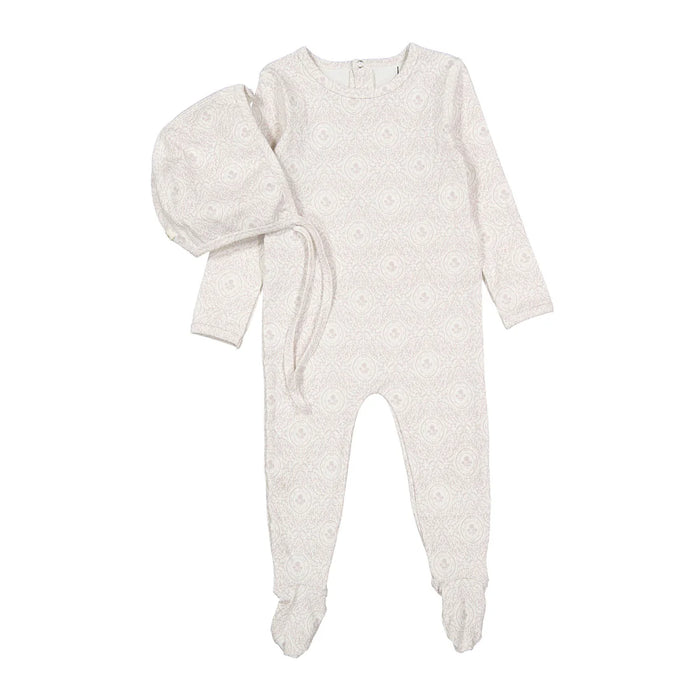 Damask Printed Footie & Bonnet