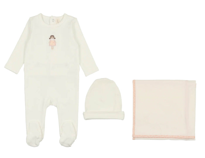 Embroidered Doll Footie Layette Set