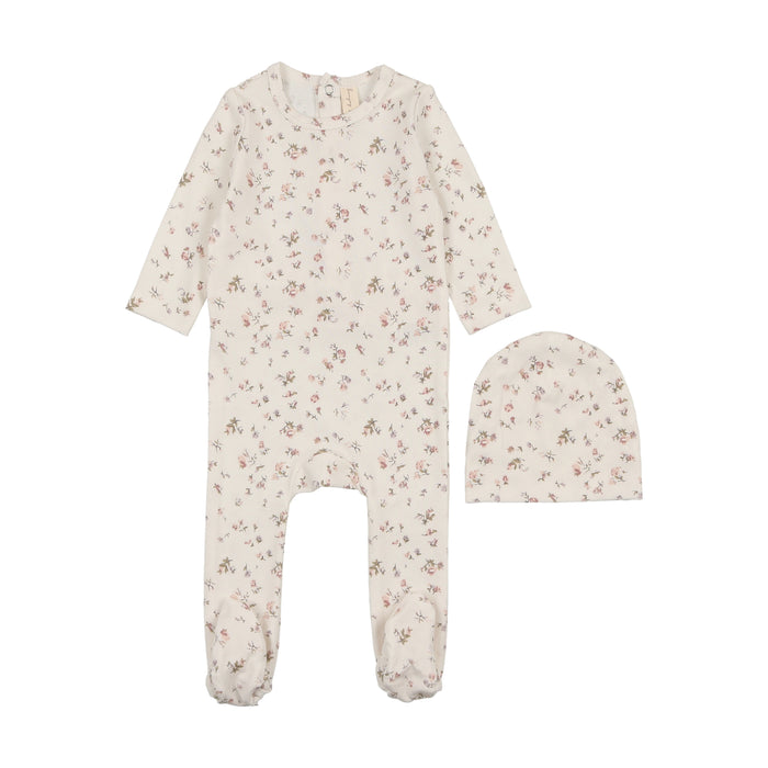 Scattered Floral Print Footie & Hat