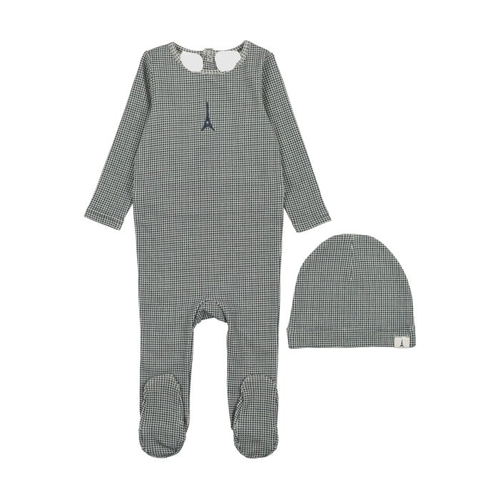 Gingham Print Footie & Hat