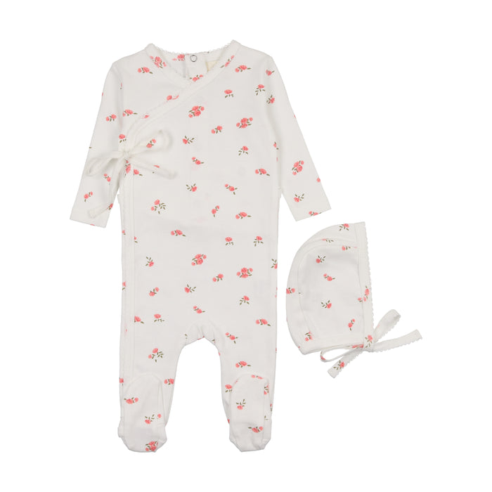 Pointelle Floral Side Snap Footie & Bonnet
