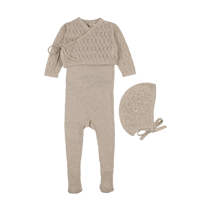 Knit Sleeveless Footie With Cardigan & Bonnet