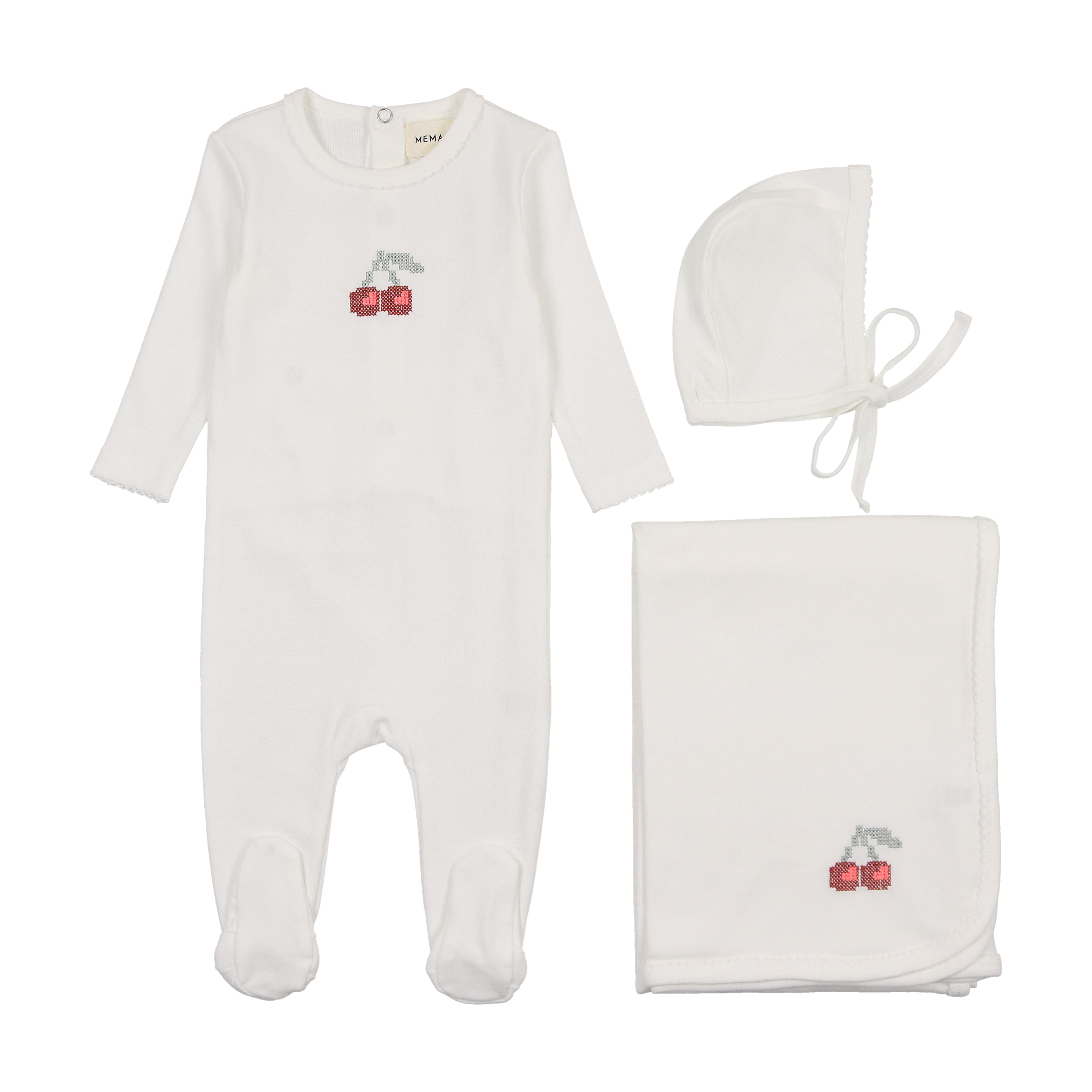 Embroidered Cherry Layette Set