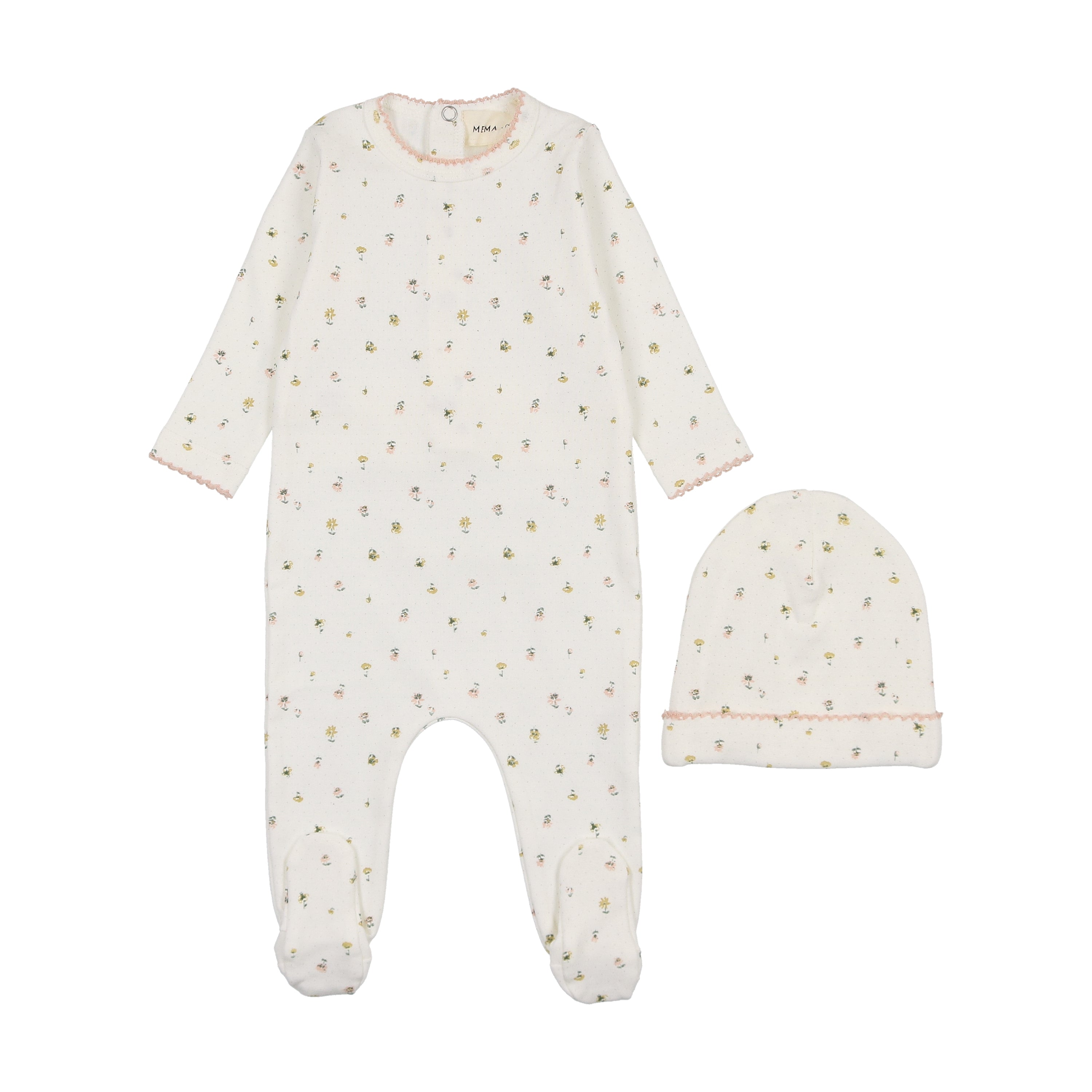 Polka Dot Floral Print Footie & Beanie