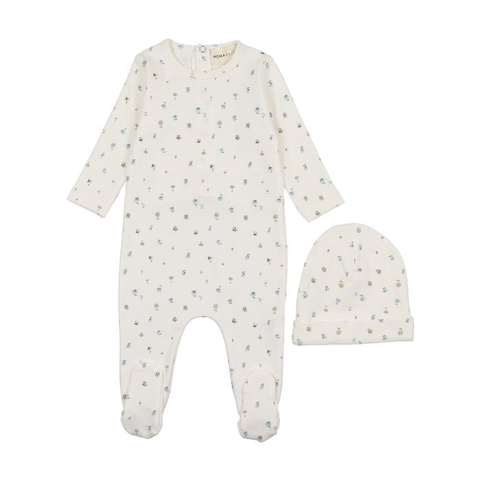 Polka Dot Floral Print Footie & Beanie