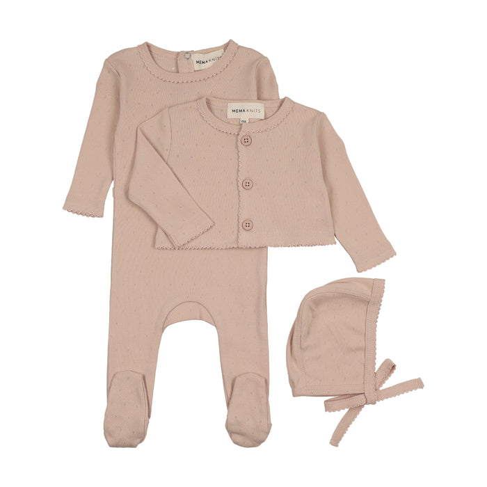 Pointelle Footie & Cardigan Set & hat
