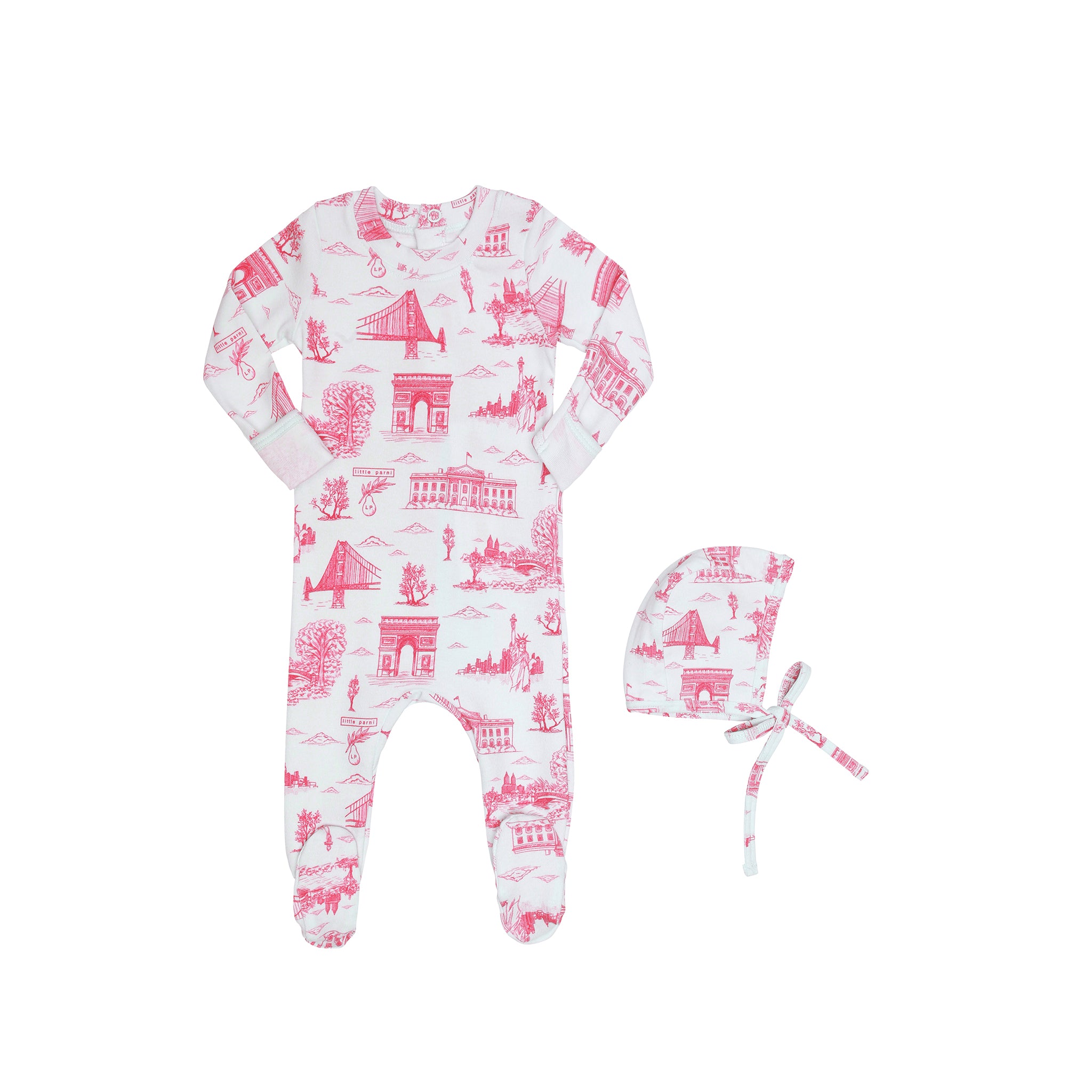 Little Parni Toile Footie & Hat