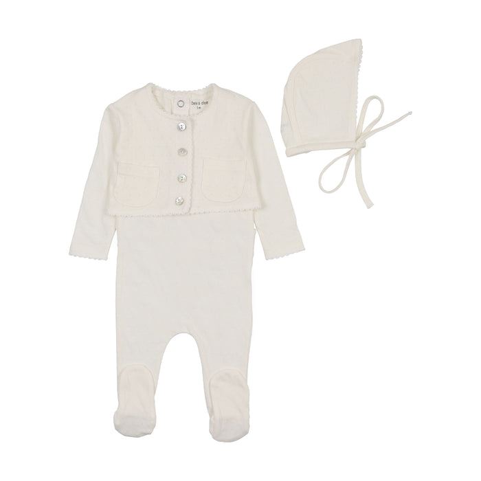 Perfect Pointelle Footie Cardigan and Bonnet