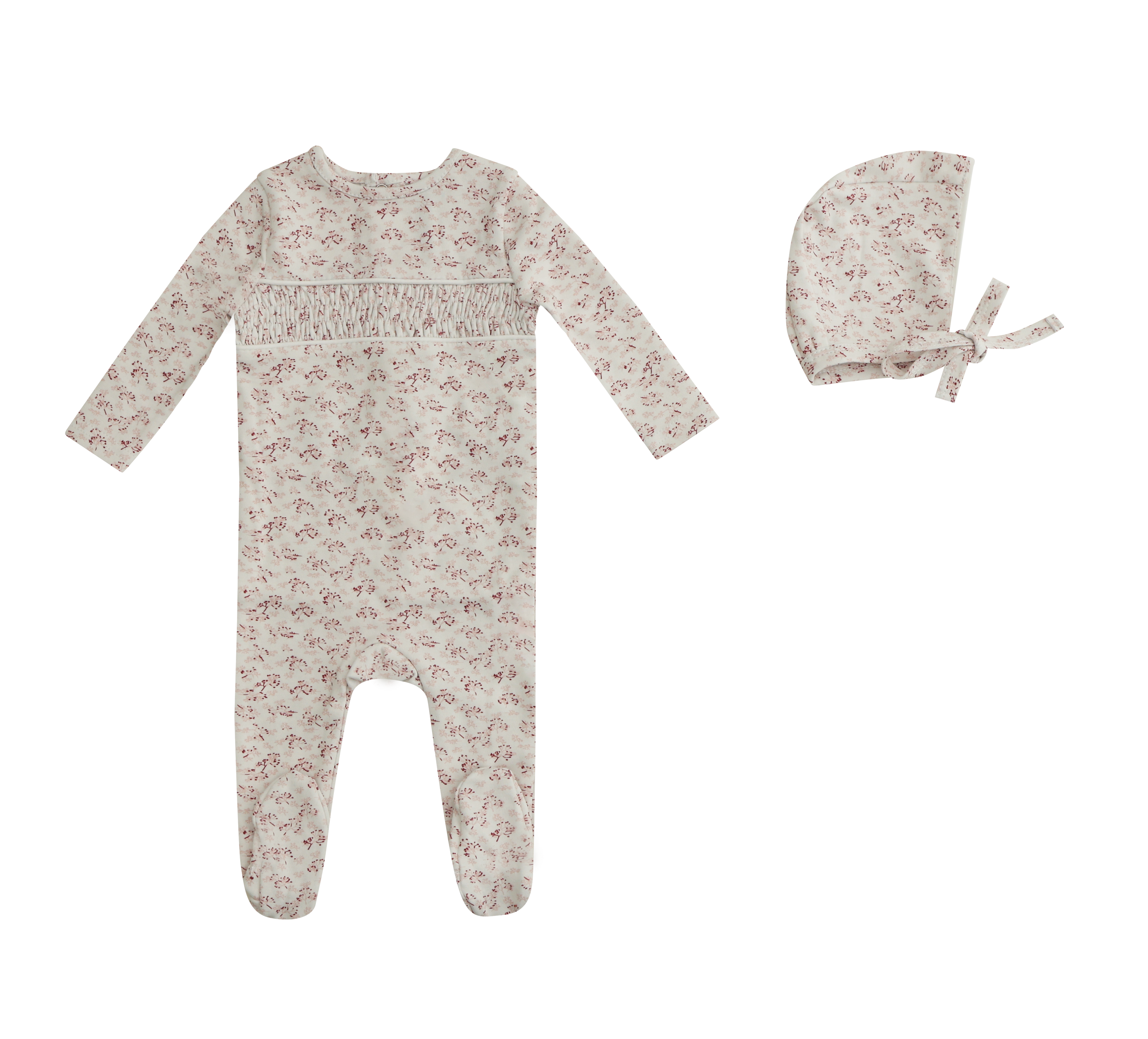 Smocked Floral Footie & Hat