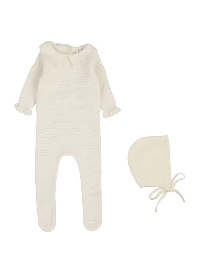 Knit Collar Ruffle Footie & Bonnet