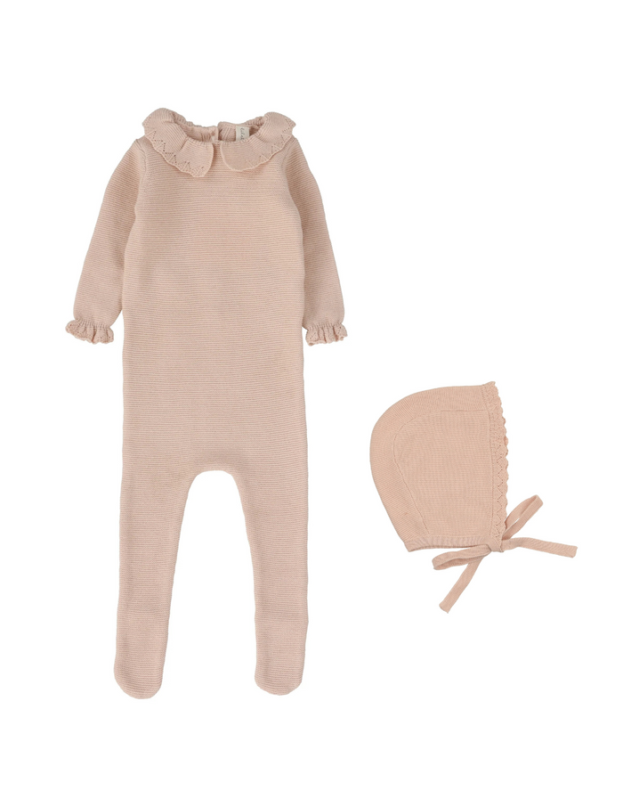 Knit Collar Ruffle Footie & Bonnet