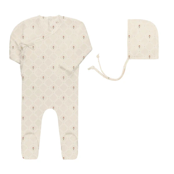 Jersey Cotton Floral Grid Footie & Hat