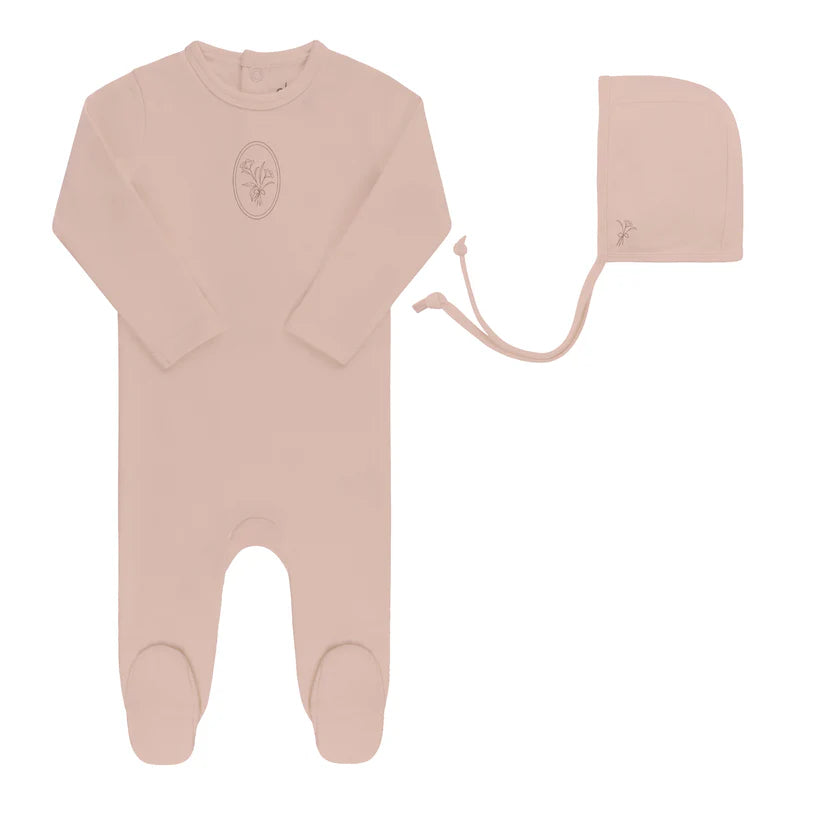 Velour Center Floral Footie & Hat