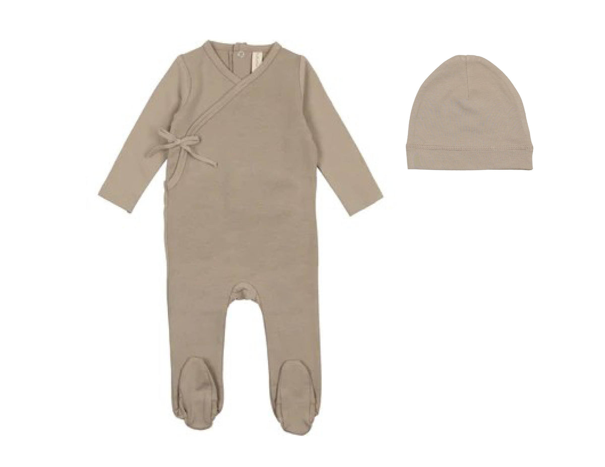 Brushed Cotton Wrapover Footie and Beanie