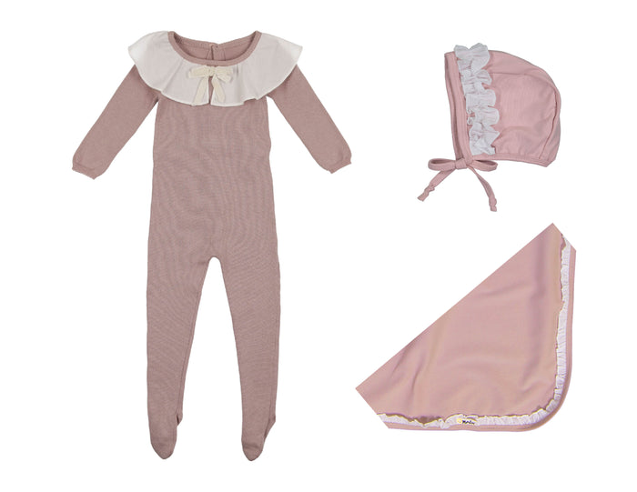 Mauve Poplin Collar Layette Set