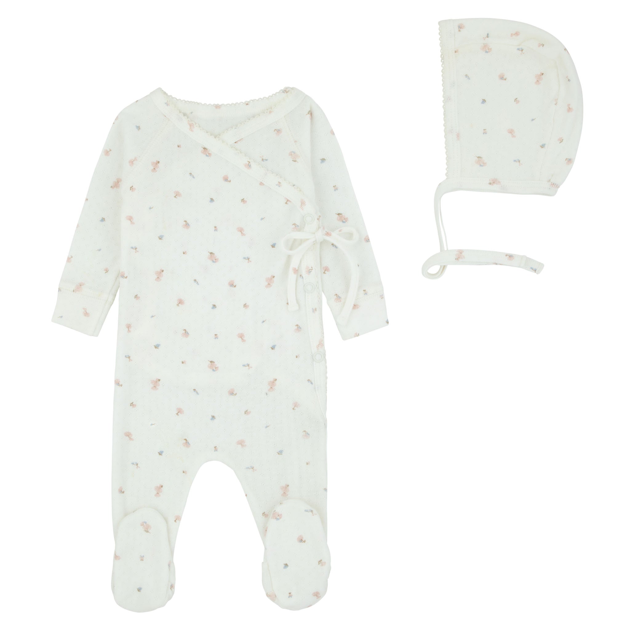 Pointelle Printed Wrap Footie & Bonnet