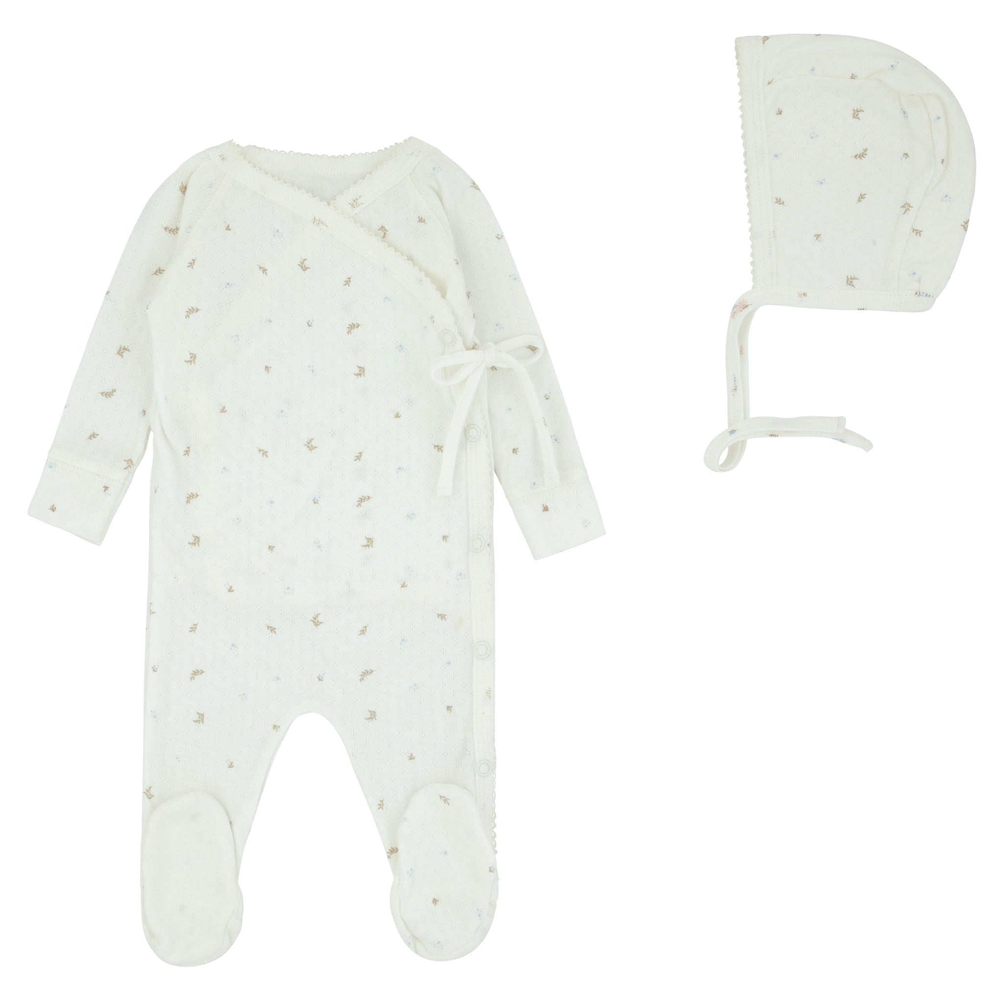 Pointelle Printed Wrap Footie & Bonnet
