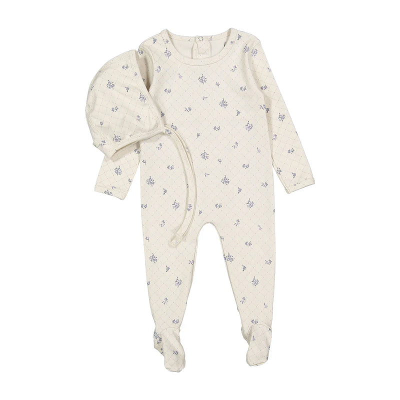 Grid Print Footie & Bonnet