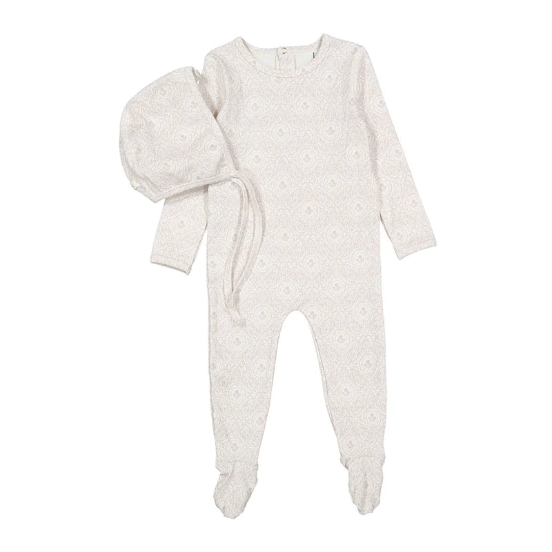 Damask Printed Footie & Bonnet