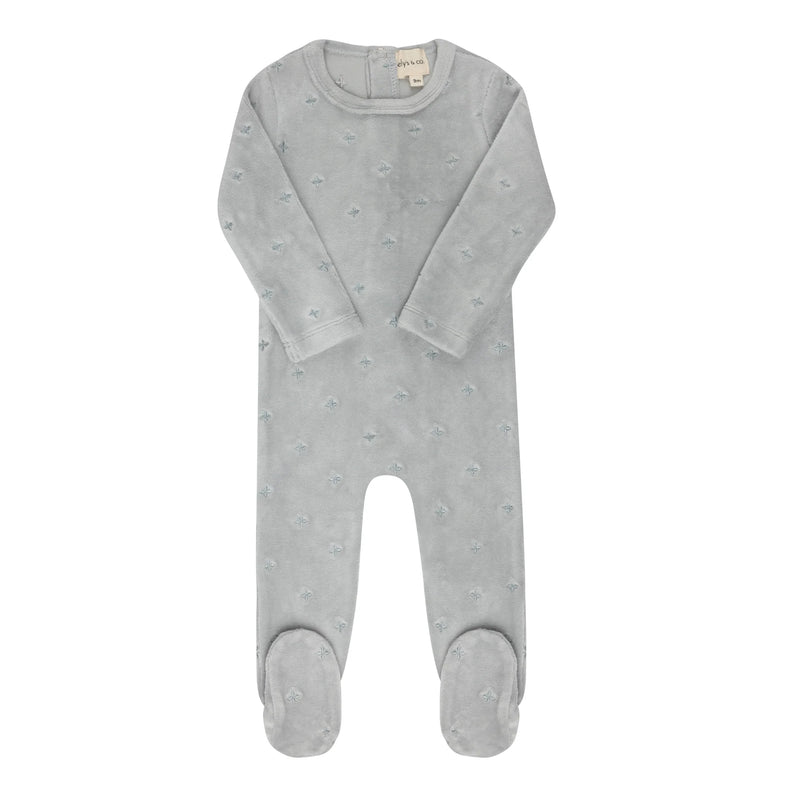 Velour Embroidered Floral Collection- Footie