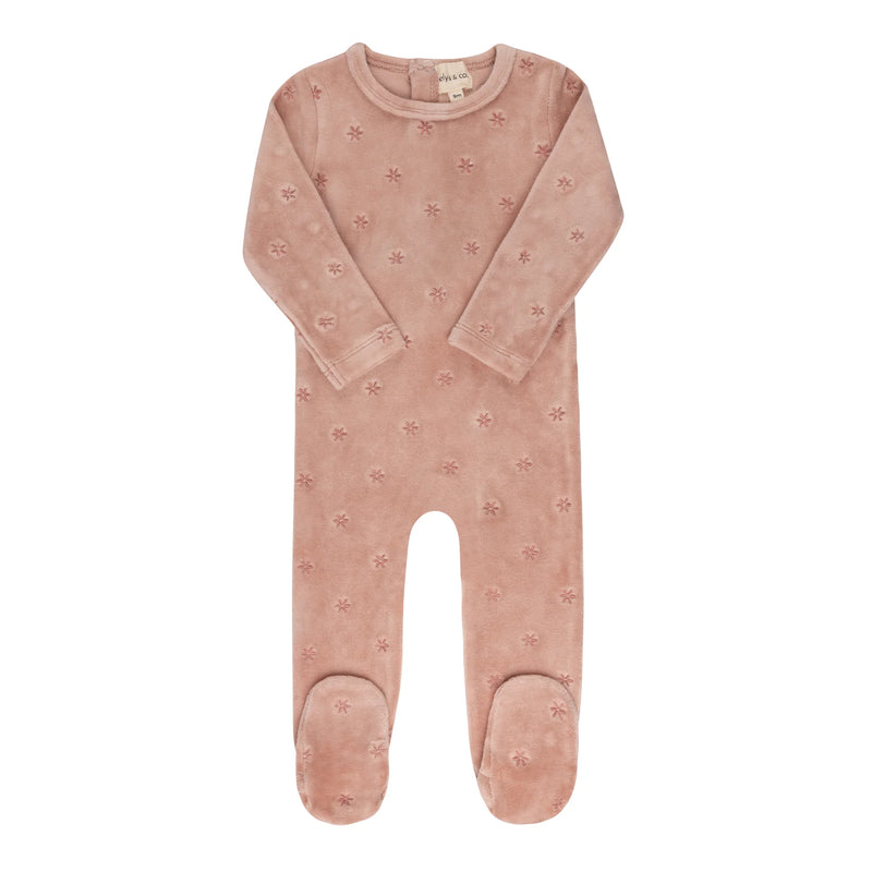 Velour Embroidered Floral Collection- Footie