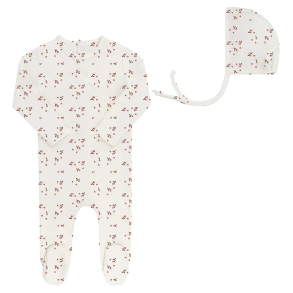 Floral Leaf Footie & Bonnet
