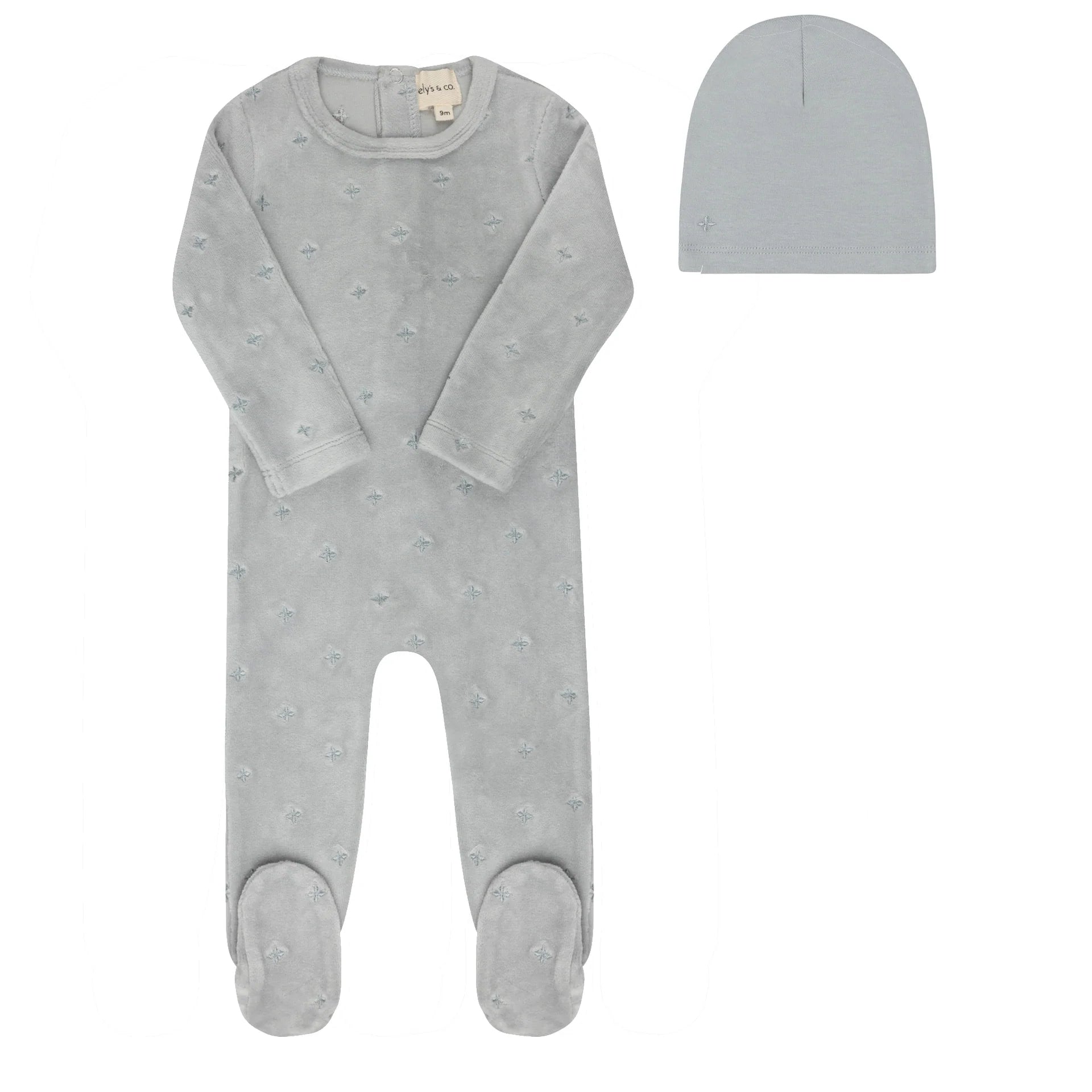 Velour Embroidered Floral Collection - Footie & Hat