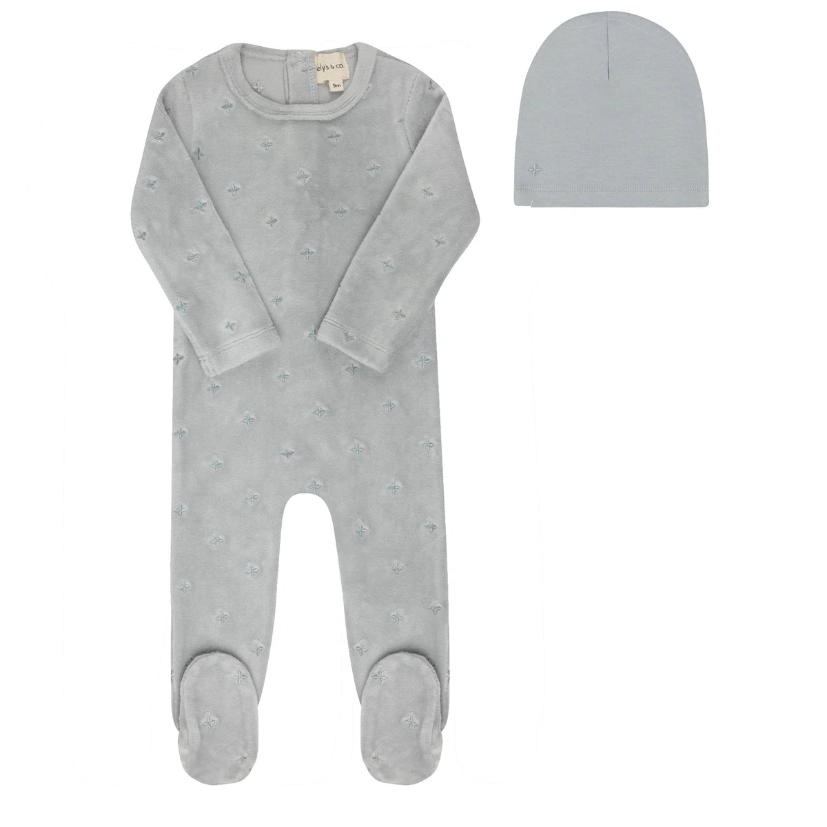 Velour Embroidered Floral Collection - Footie & Hat