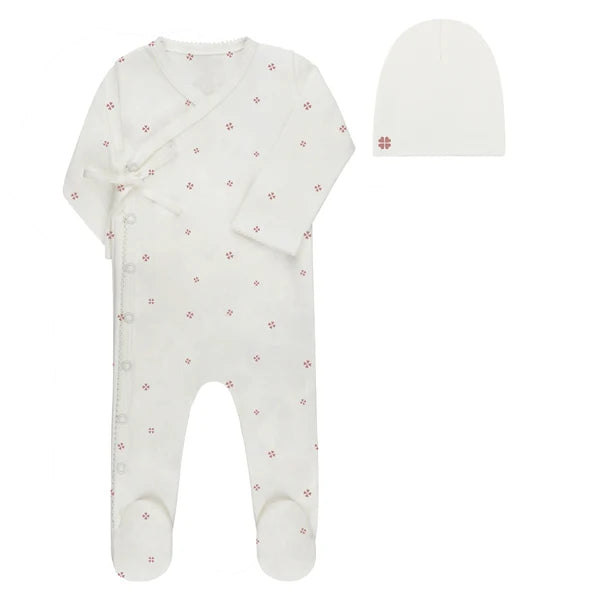 Clover Print Footie & Beanie