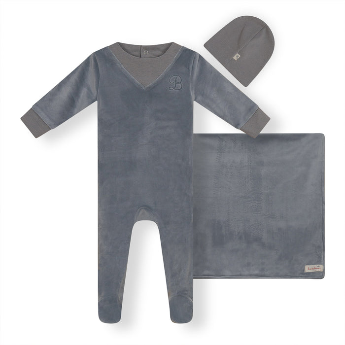 B Embroidery Velour Layette Set