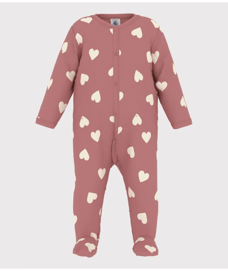 Baby Girl Front Snap Velour Heart Print Footie