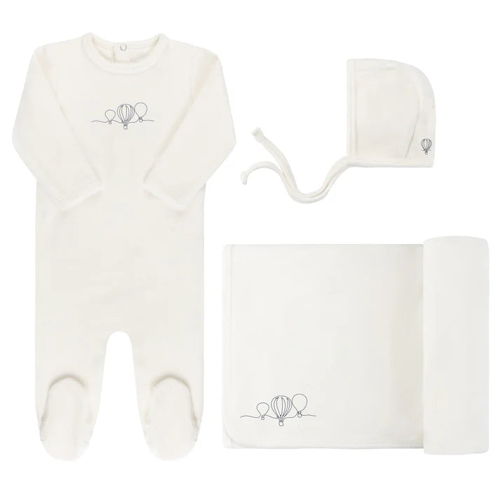 Velour Embroidered Flowers/Balloon Layette Set