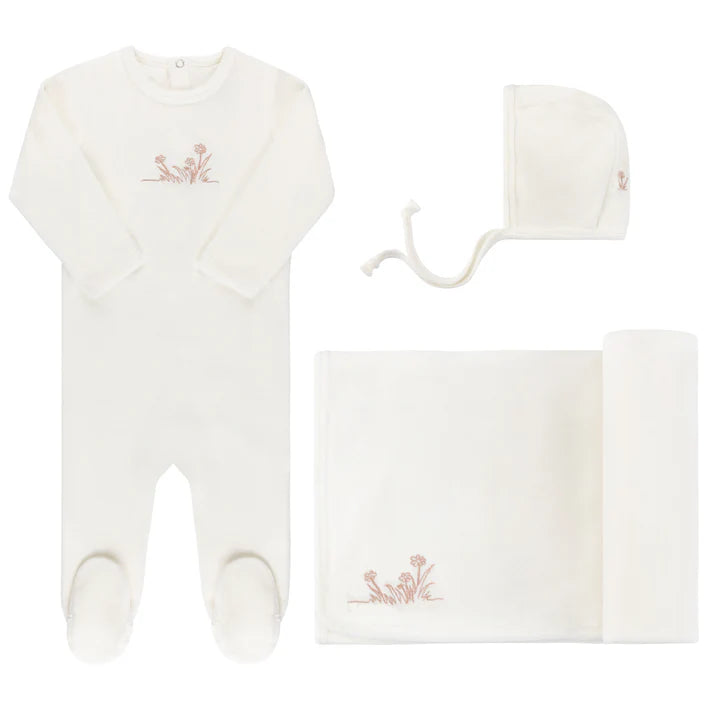 Velour Embroidered Flowers/Balloon Layette Set