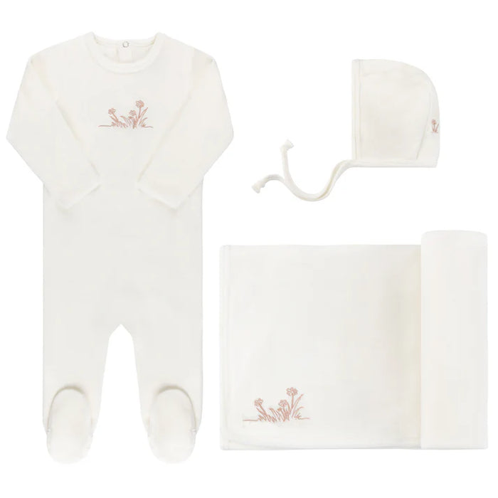 Velour Embroidered Flowers/Balloon Layette Set