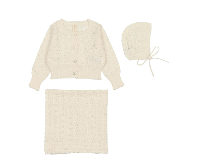 Heart Open Knit Cardigan Set