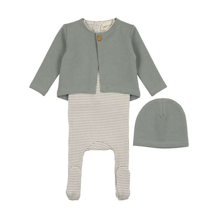 Striped Footie With French Terry Cardigan & Hat