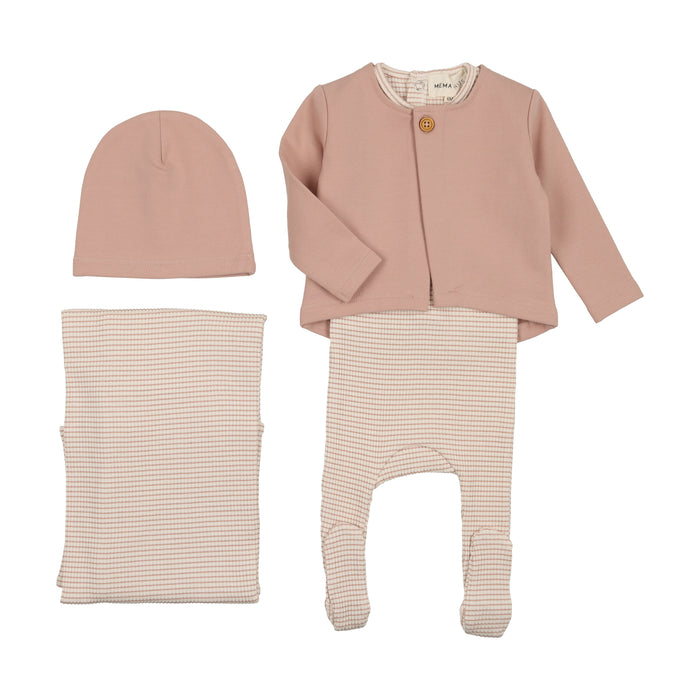 Striped Footie W/ French Terry Cardigan Layette Set