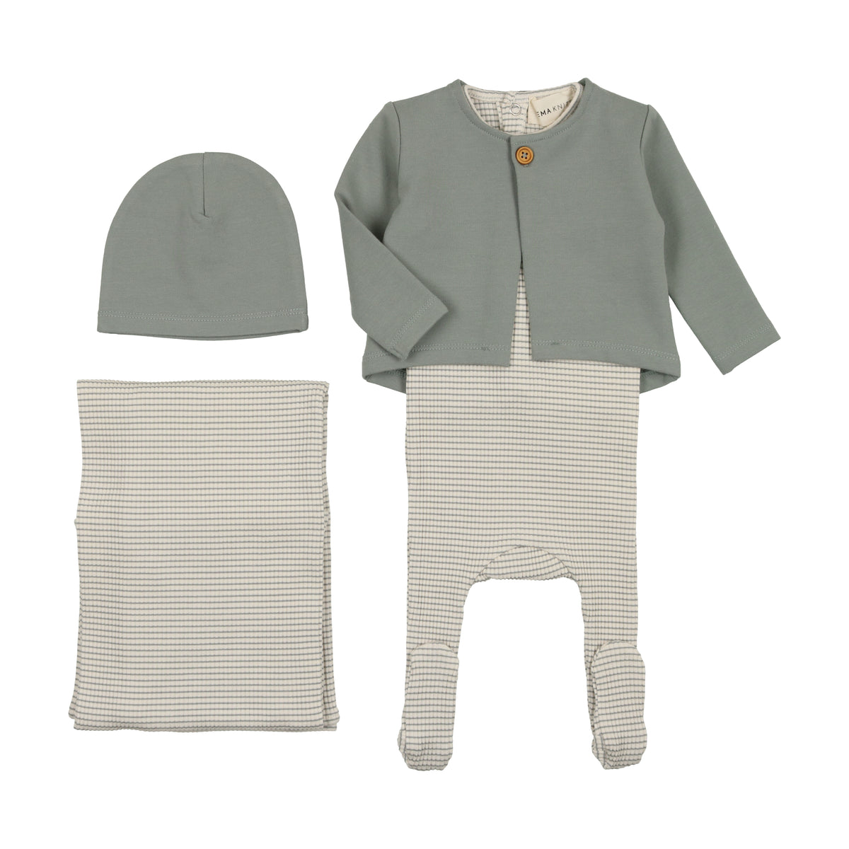 Striped Footie W/ French Terry Cardigan Layette Set