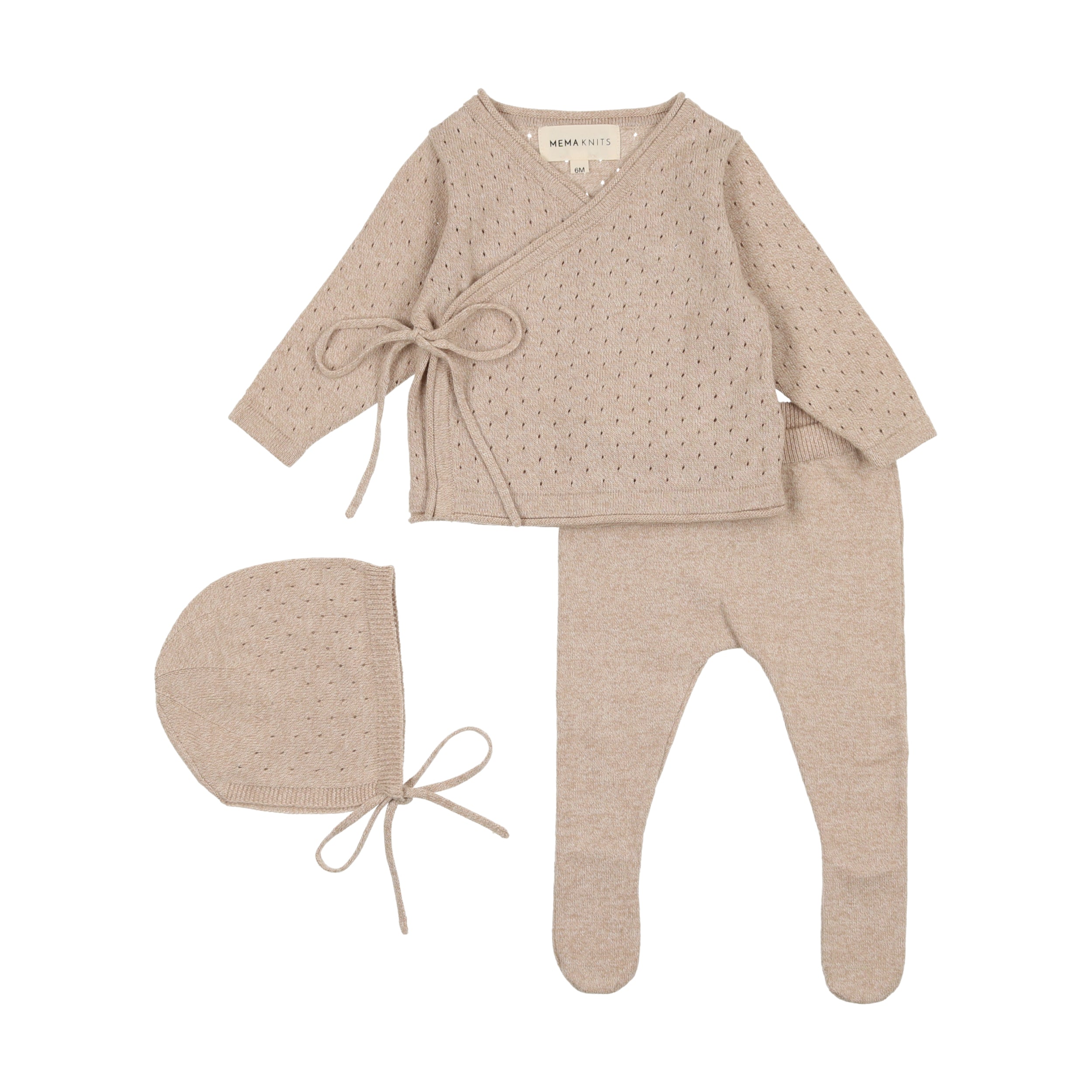 Knit Pointelle Wrap Two Piece Set & Hat