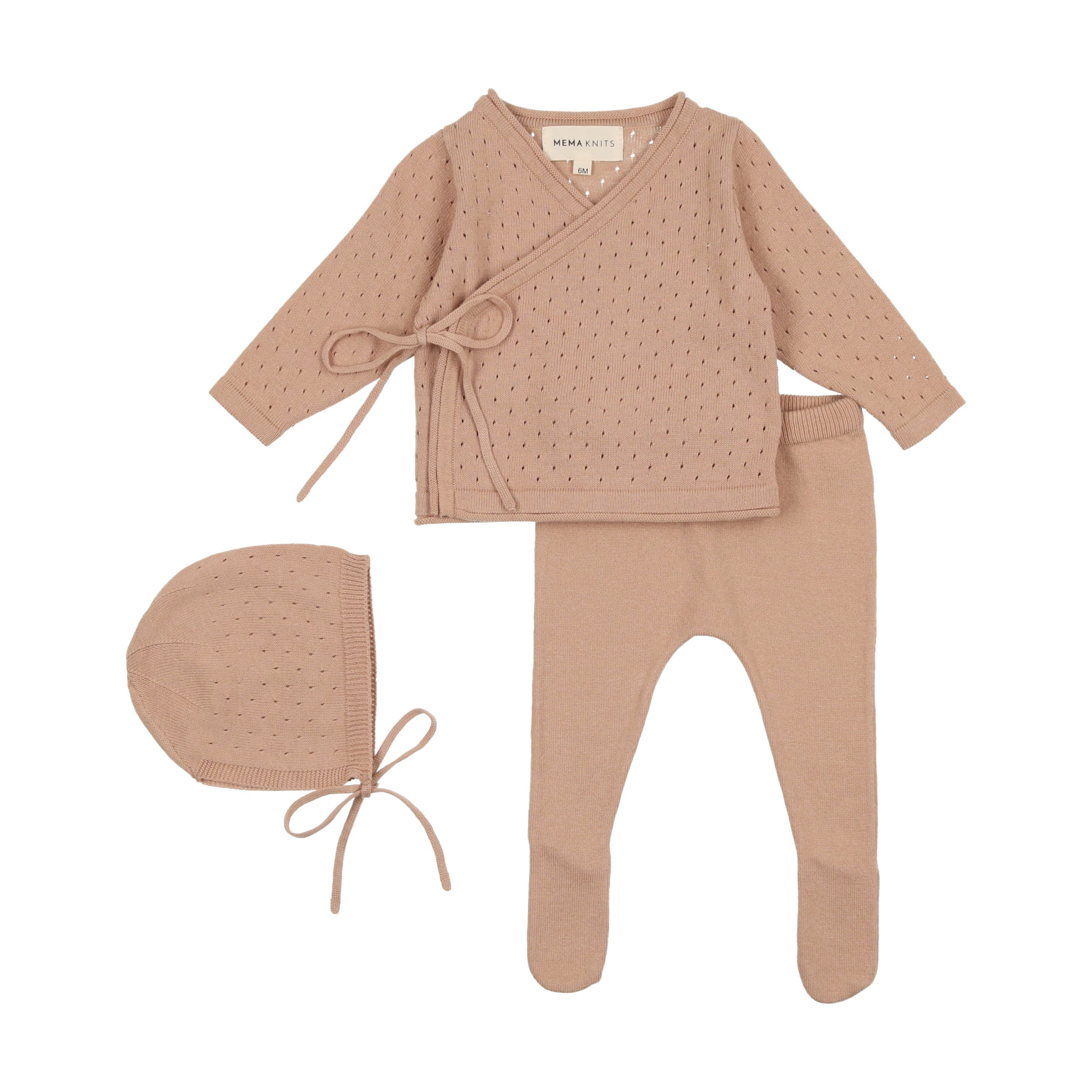 Knit Pointelle Wrap Two Piece Set & Hat