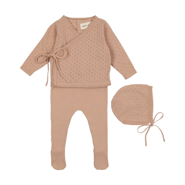 Knit Footie With Cropped Cardigan & Hat