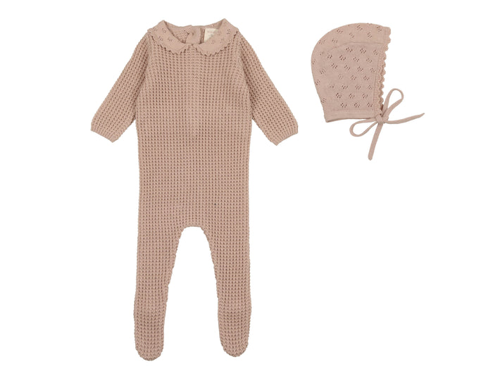 Pointelle Collar Knit Footie & Hat