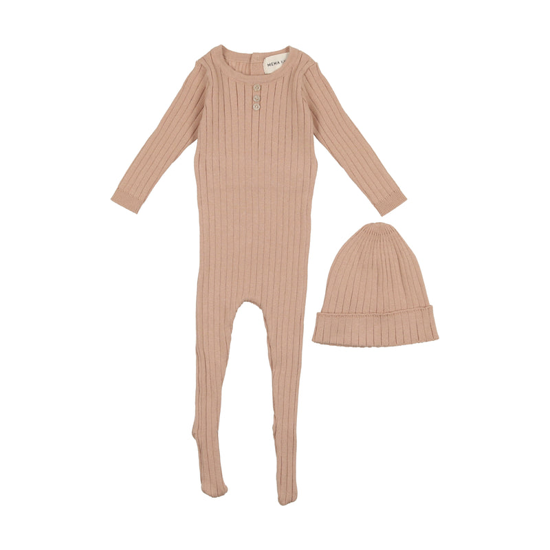 Ribbed Knit Footie & Hat