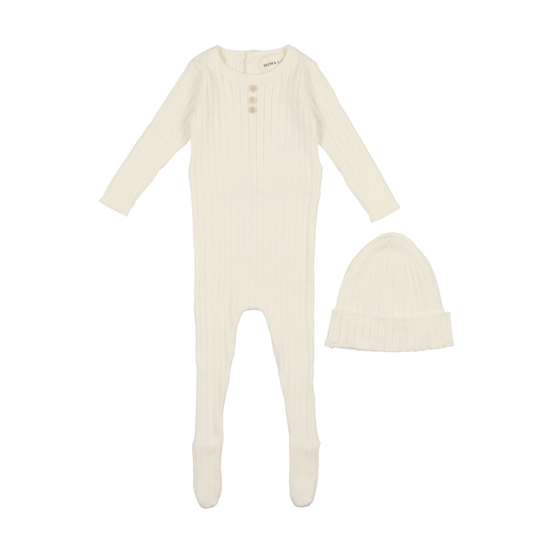 Ribbed Knit Footie & Hat