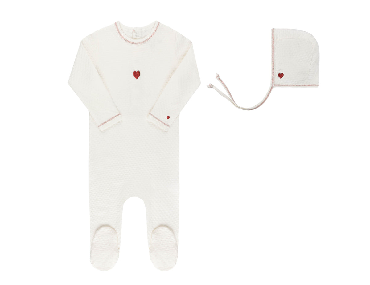 Embroidered Heart Footie & Hat