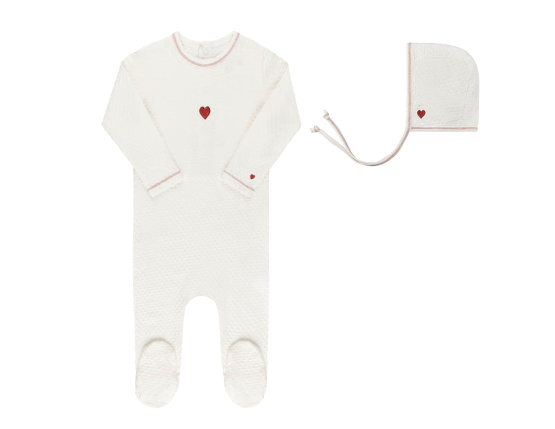 Embroidered Heart Footie & Hat