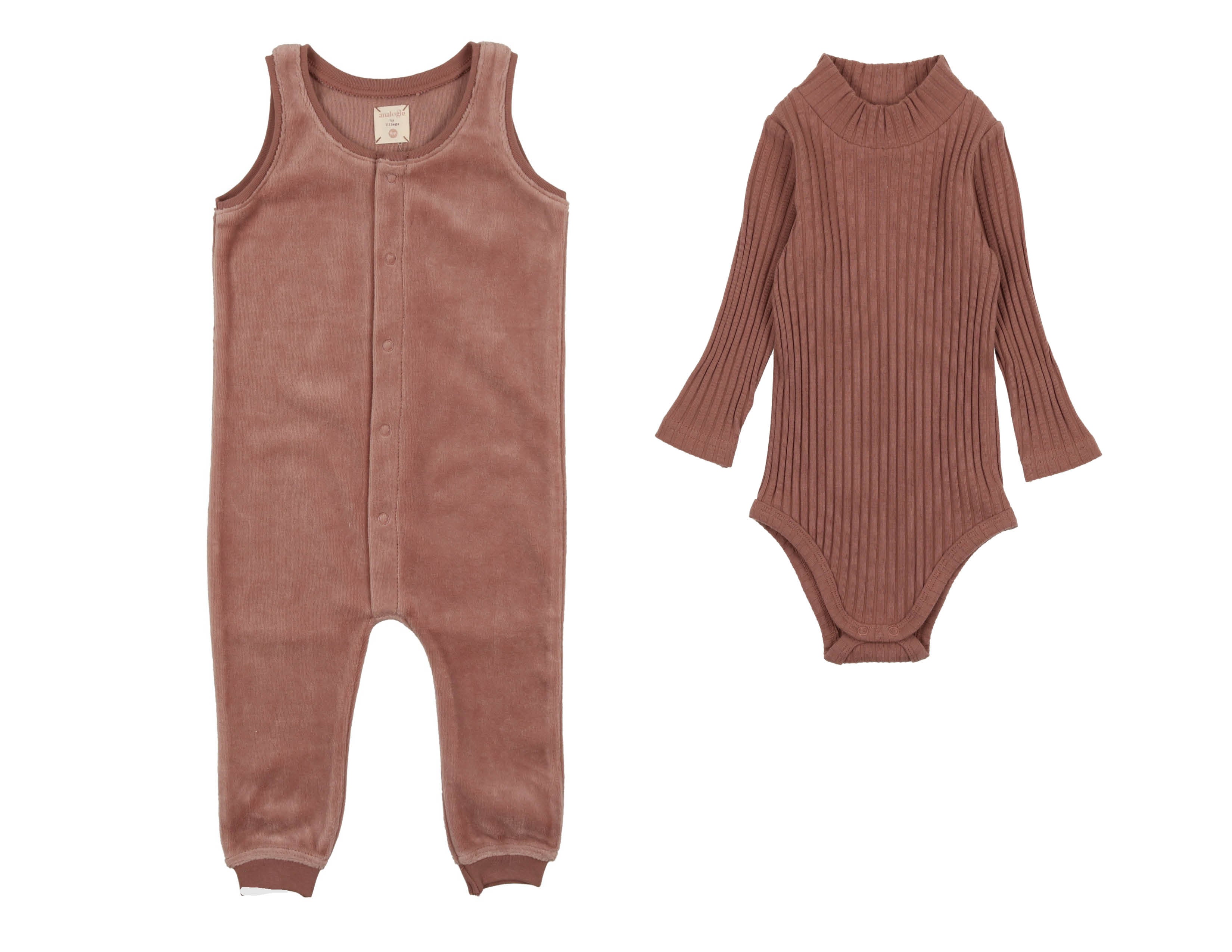 Velour Overall + Ribbed Mockneck Onesie