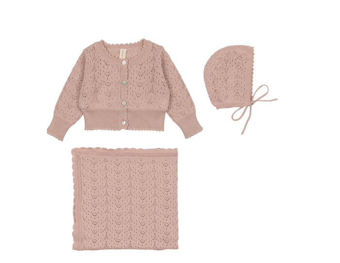 Heart Open Knit Cardigan Set